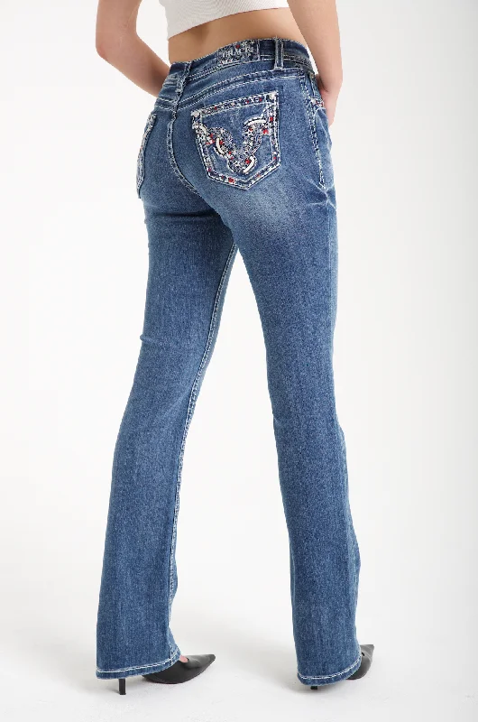 American Steer Head Mid Rise Embellished Women's Bootcut Jeans