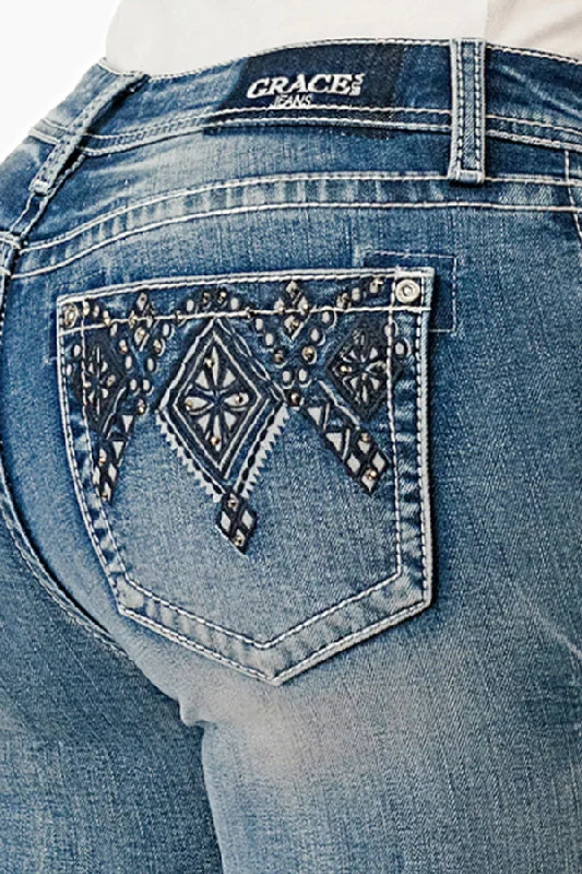 Aztec Embellished Mid-Rise Bootcut Jeans