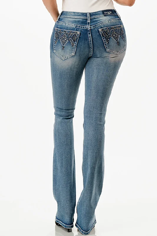 Aztec Embellished Mid-Rise Bootcut Jeans