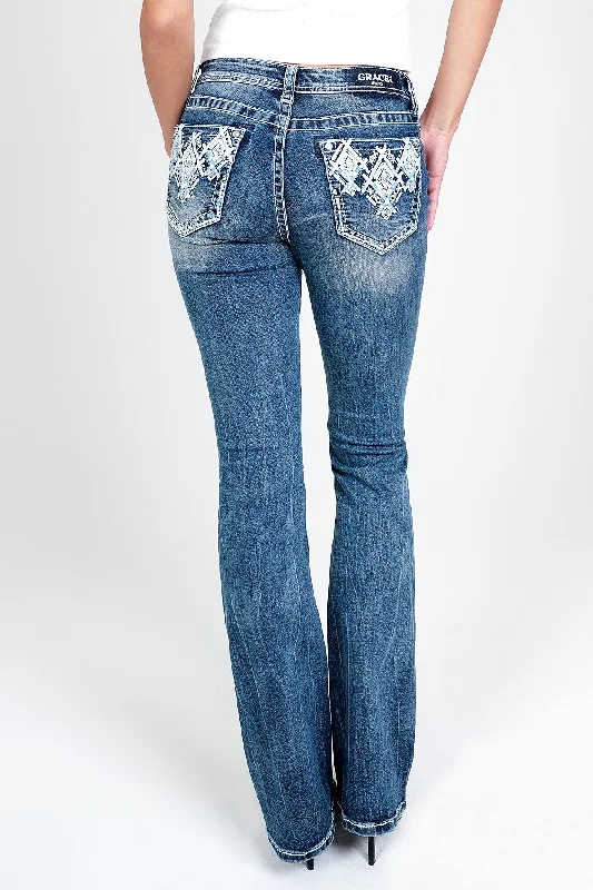 Aztec Modify Embellished Mid Rise Bootcut Jeans