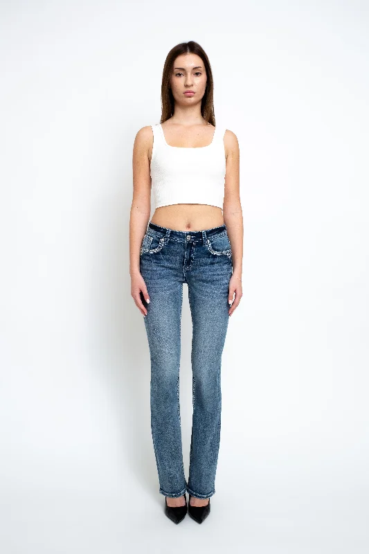 Aztec Embellished Mid-Rise Bootcut Jeans