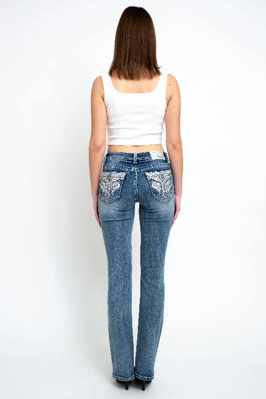 Aztec Embellished Mid-Rise Bootcut Jeans