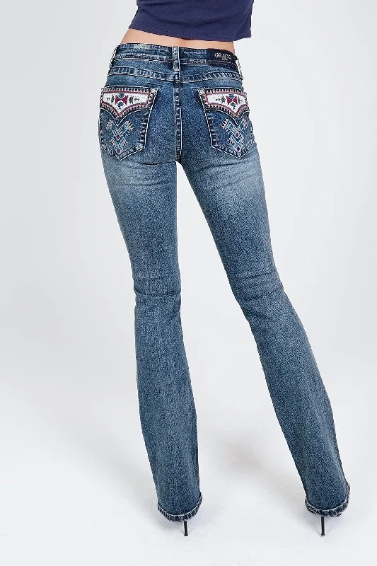 Aztec Modify Faux Flap Mid Rise Bootcut Jeans