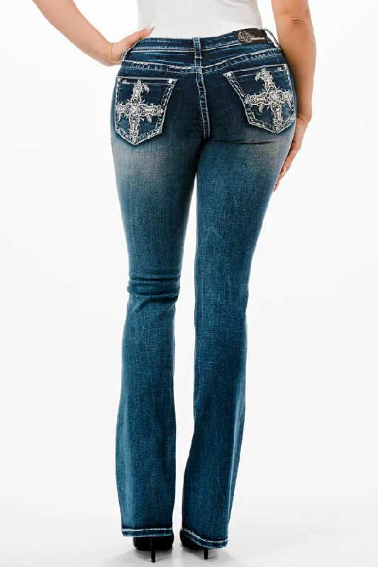 Cross Embellished Bootcut Jeans