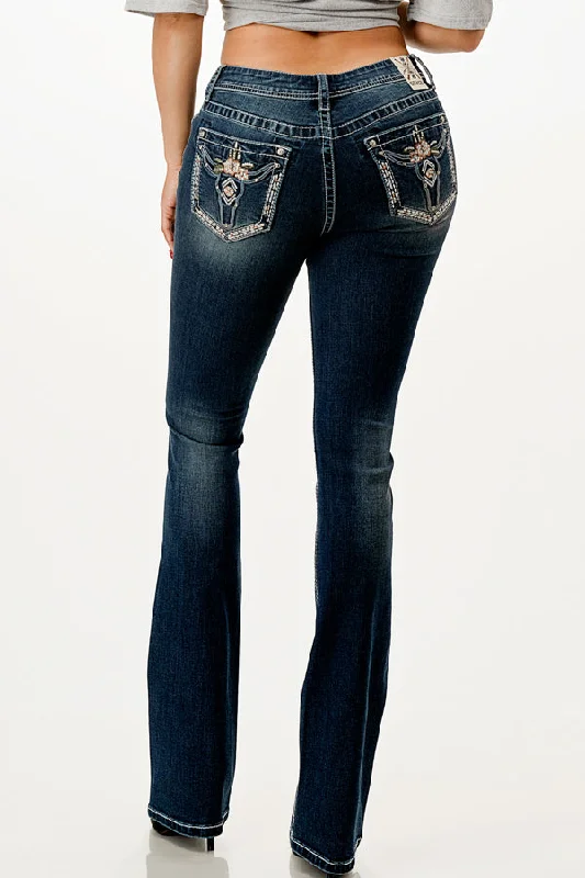 Steer Head Embellished Mid Rise Bootcut Jeans