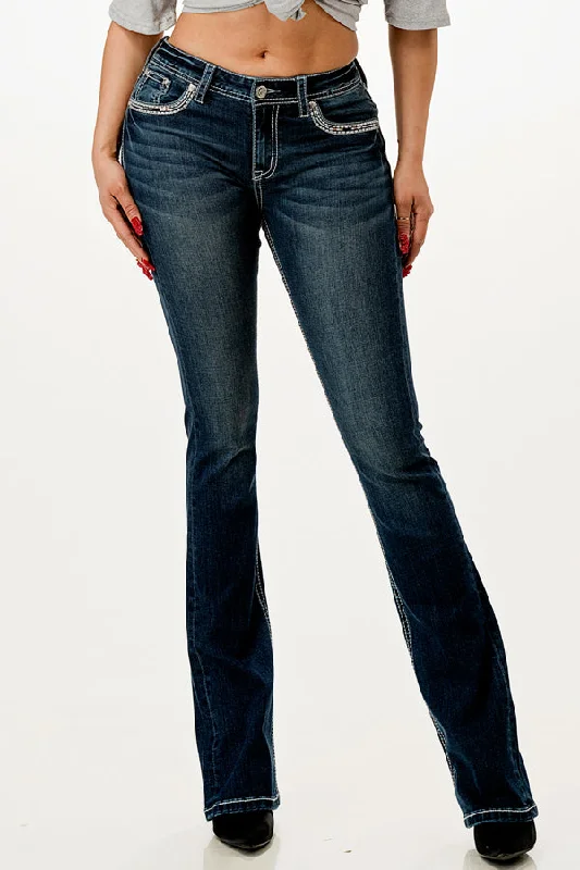 Steer Head Embellished Mid Rise Bootcut Jeans