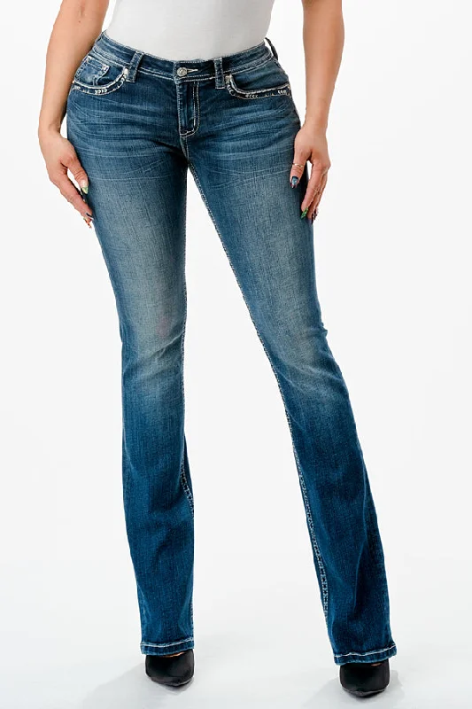 Cross Embellished Mid Rise Women's Bootcut Jeans