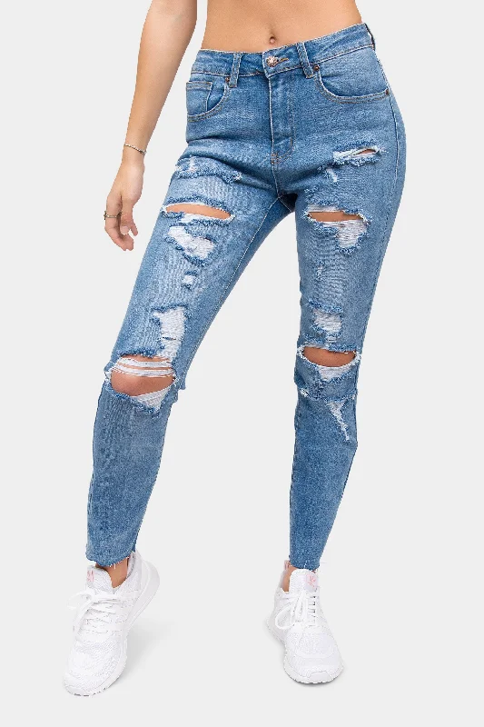 Destroyed High Rise Straight Jeans