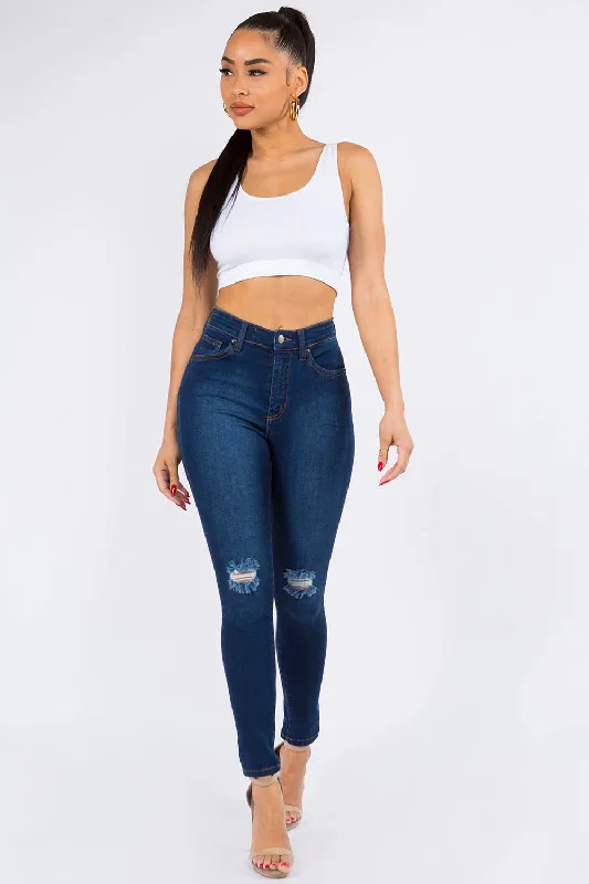 Essential High Waist Knee Slit Jeans