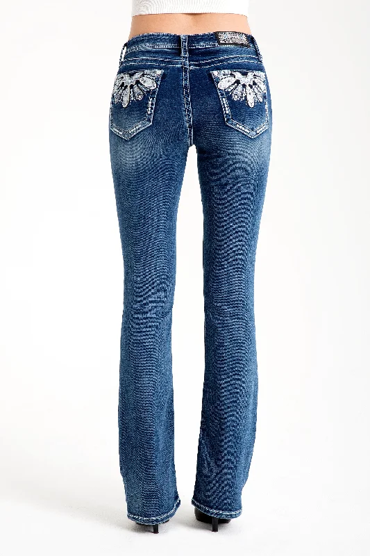 Feathers Mid Rise Bootcut Embellished Jeans