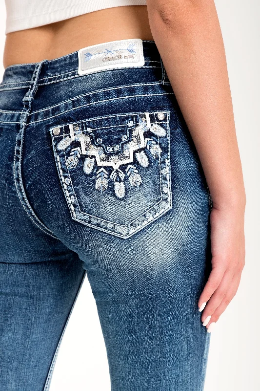 Feather Necklace Embellished Women's Bootcut Jeans