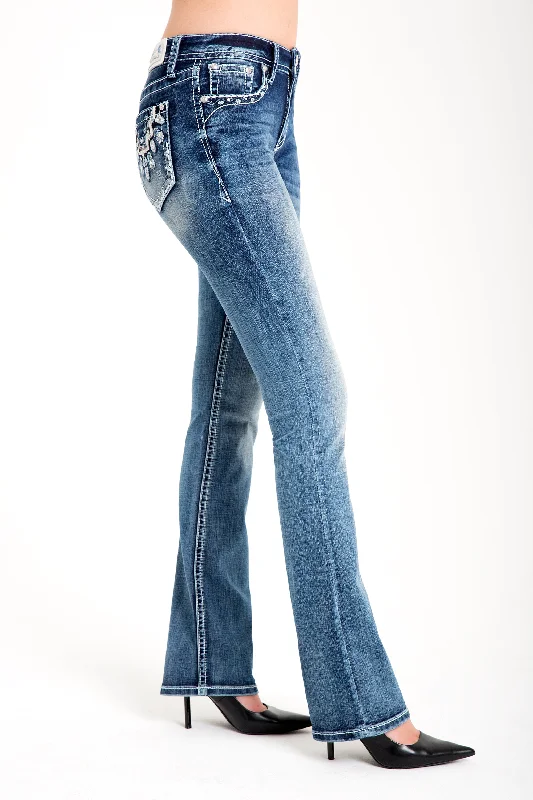 Feather Necklace Embellished Women's Bootcut Jeans