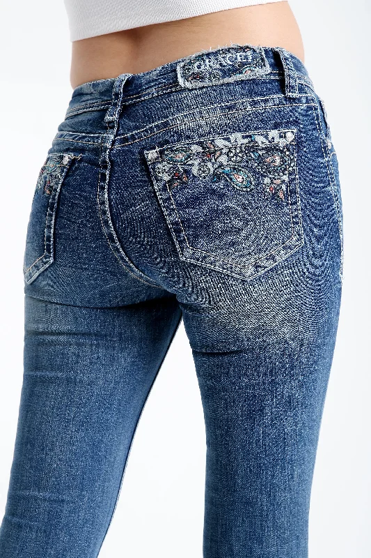 Floral Embroidered Mid Rise Flare Jeans