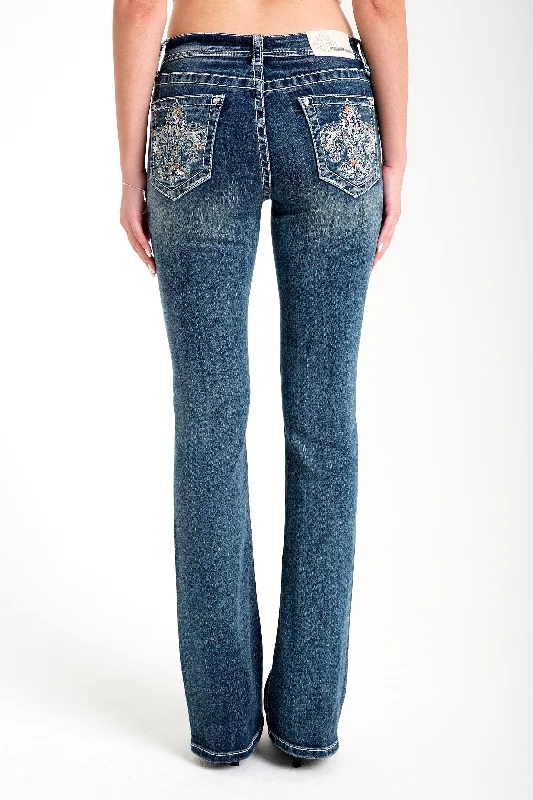 Flu Dee Lee Embellished Mid Rise Women's Bootcut Jeans