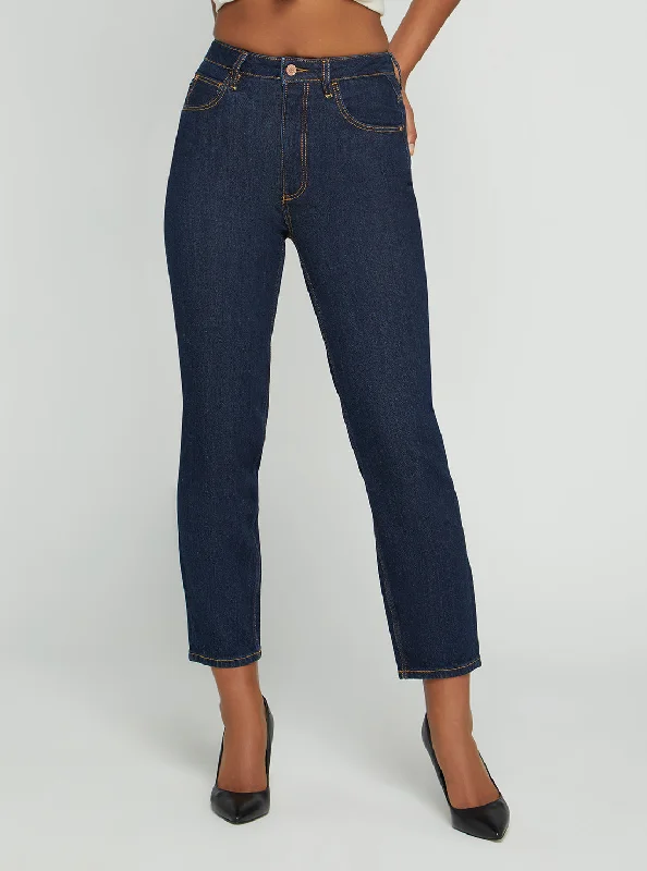 High-Rise Straight Leg Mom Denim Jeans In Authentic Dark Wash