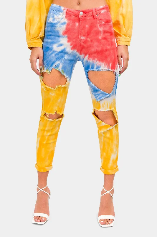 High Waist Ripped Tie Dye Mom Jeans