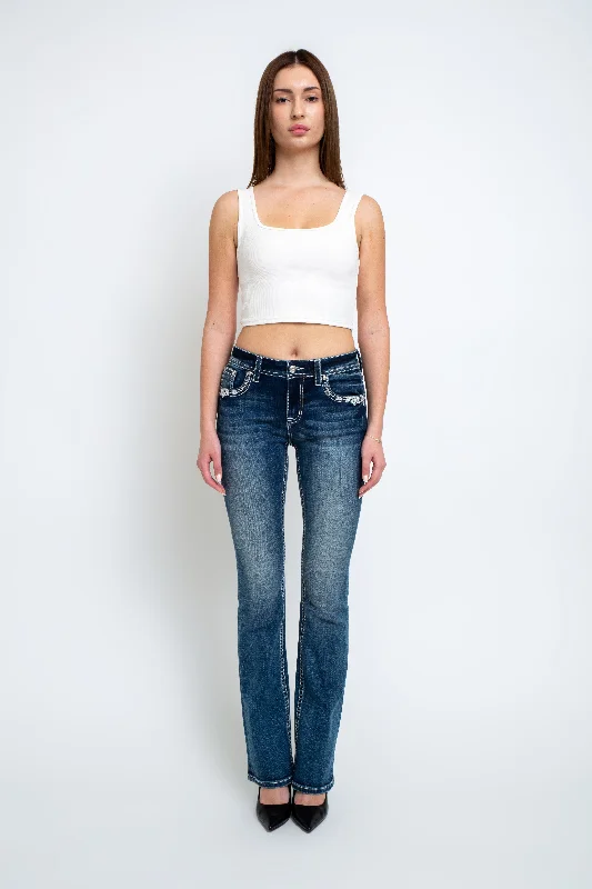 Horse Head Mid Rise Bootcut Embellished Jeans