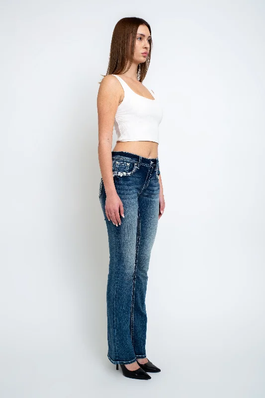 Horse Head Mid Rise Bootcut Embellished Jeans