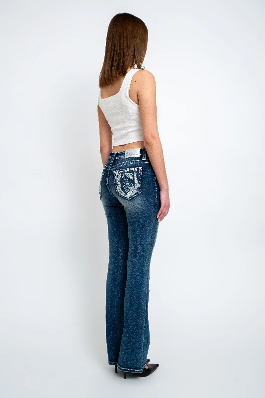 Horse Head Mid Rise Bootcut Embellished Jeans