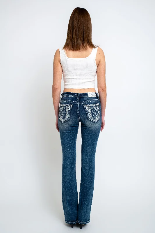 Horse Head Mid Rise Bootcut Embellished Jeans