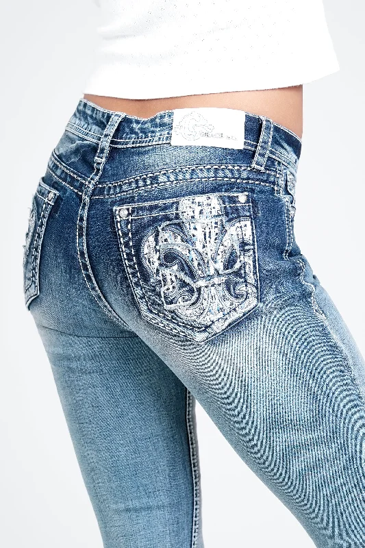 Flu De Lee Modify Embellished Mid Rise Bootcut Jeans