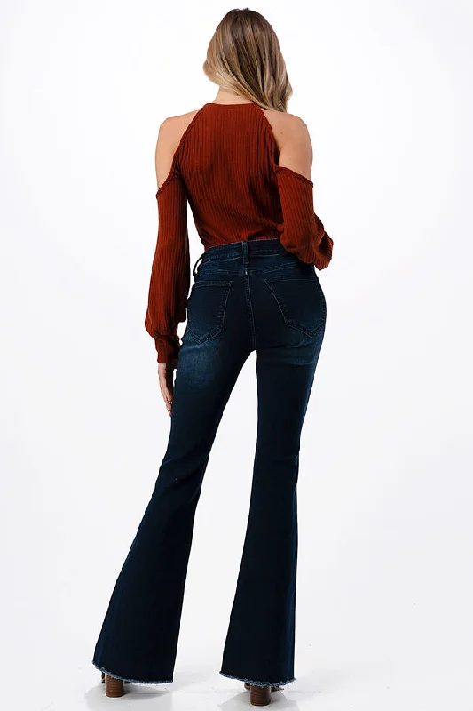 Seam Center Basic Recycle & Lycra Fabric  Mid Rise Flare Jeans