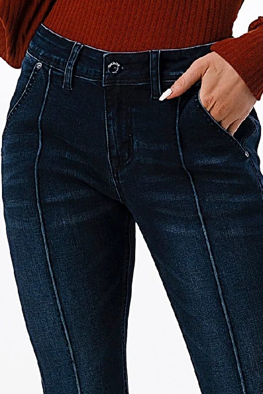 Seam Center Basic Recycle & Lycra Fabric  Mid Rise Flare Jeans