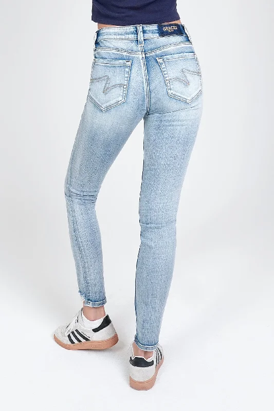 Simple Stitches Basic Light Blue Distressed Mid Rise Skinny Jeans