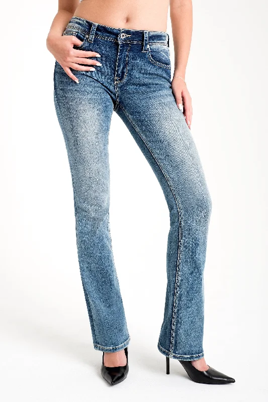 Simple Stitches Detail Mid Rise Bootcut Jeans