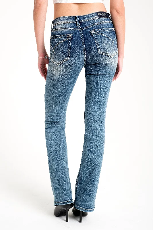 Simple Stitches Detail Mid Rise Bootcut Jeans