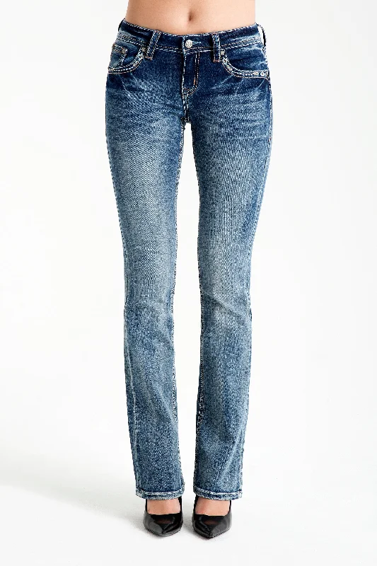 Steer Head Colorful Embellished Low Rise Bootcut Jeans