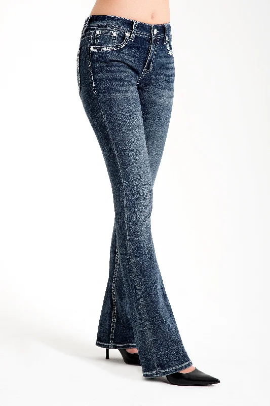 Floral Steer Head Bootcut Embellished Jeans