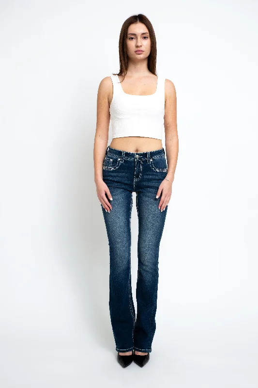 Steer Head Mid Rise Bootcut Embellished Jeans