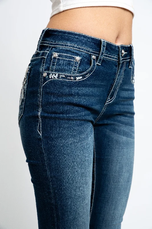 Steer Head Mid Rise Bootcut Embellished Jeans