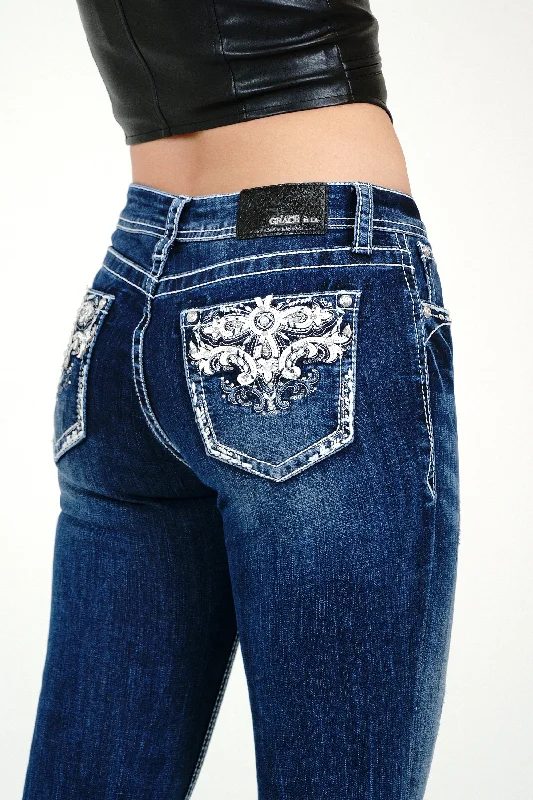 Western Embellished Mid Rise  Bootcut Jeans