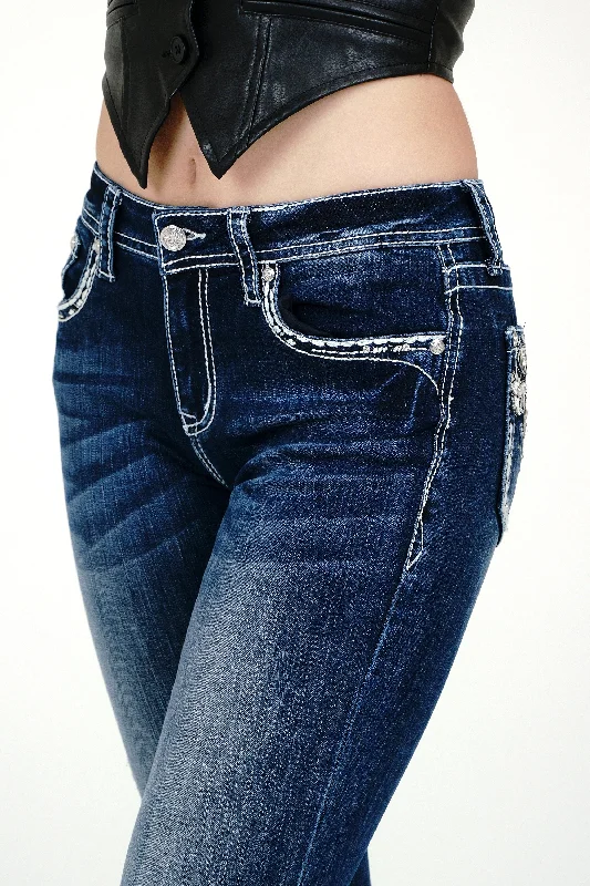 Western Embellished Mid Rise  Bootcut Jeans