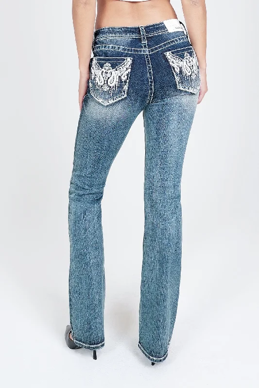 Western Wings Mid Rise Bootcut Embellished Jeans