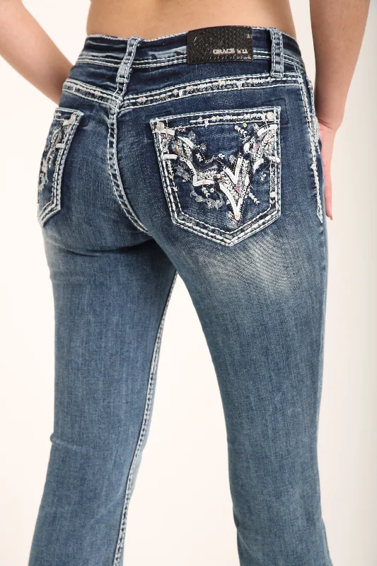 Whimsical Embellished Mid Rise Women's Bootcut Jeans