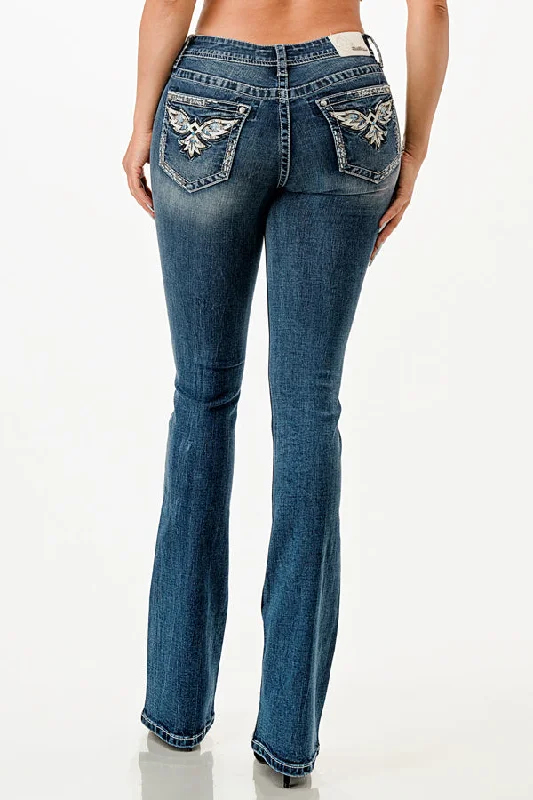 Wing Modify Embellishment Mid Rise Bootcut Jeans