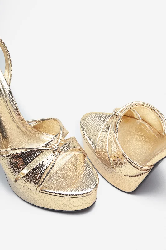 Bold Soul | Gold Reptile Strappy Heeled Platform Sandals