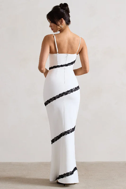 Elizabeth | White & Black Strappy Lace-Trimmed Maxi Dress