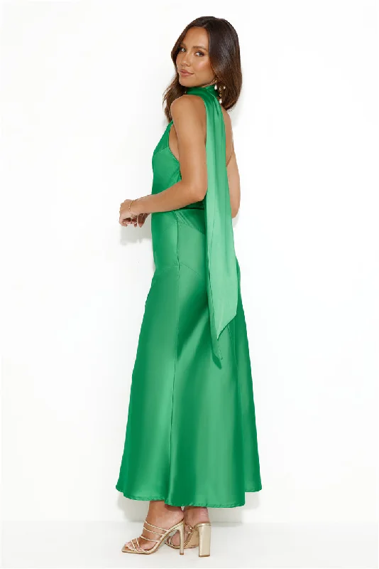 Glistening Star Satin Maxi Dress Green