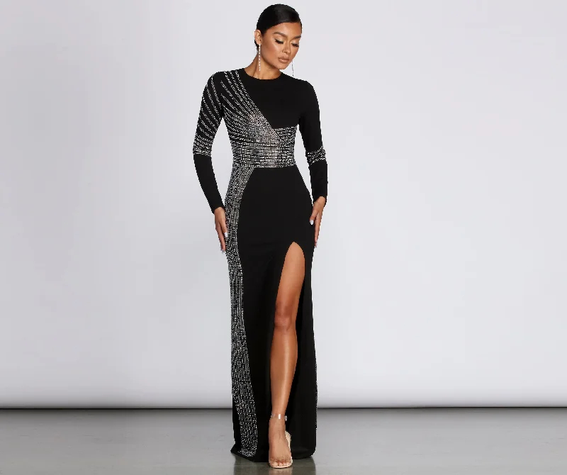 Julie Heat Stone High Slit Formal Dress