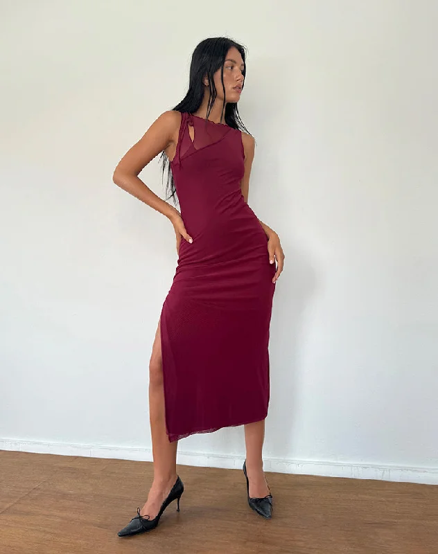 Marlo Asymmetric Midi Dress in Burgundy