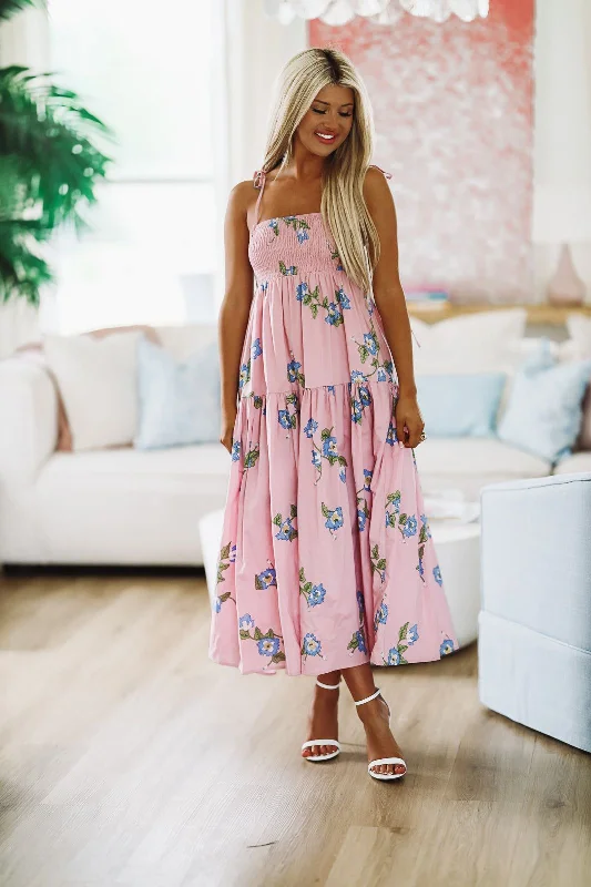 Passion Flower Midi Dress - Pink