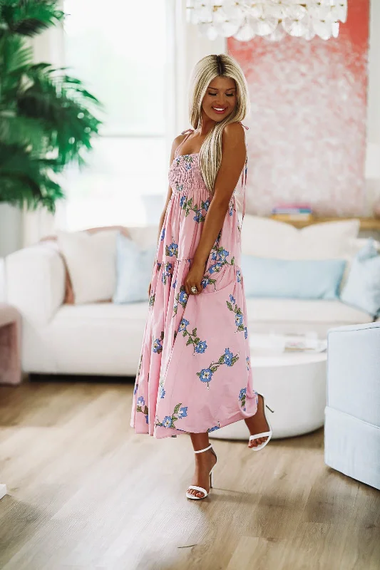 Passion Flower Midi Dress - Pink