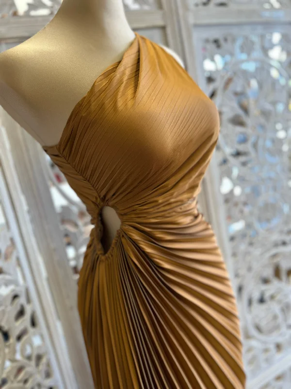 Pleated Cutout Bronze Dress- Not Stretchy