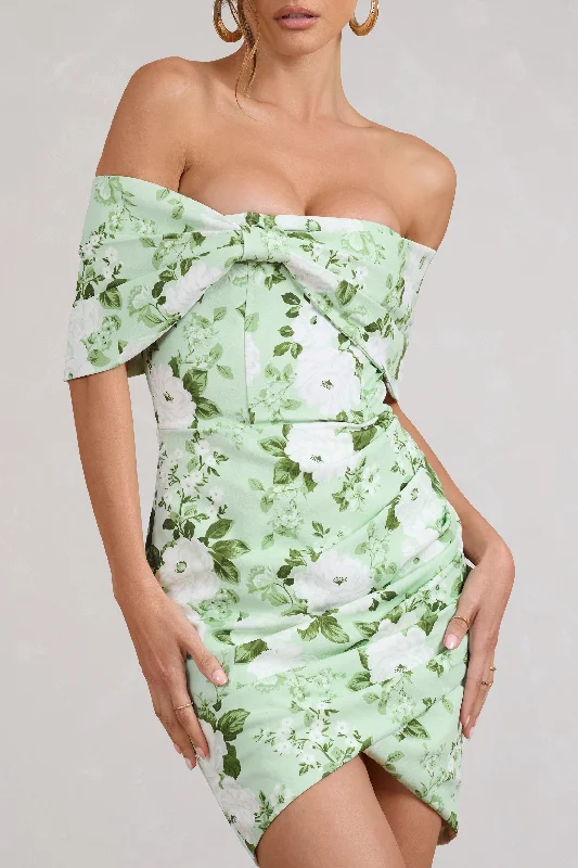 Snowdrop | White & Green Floral Print Wrap Mini Dress