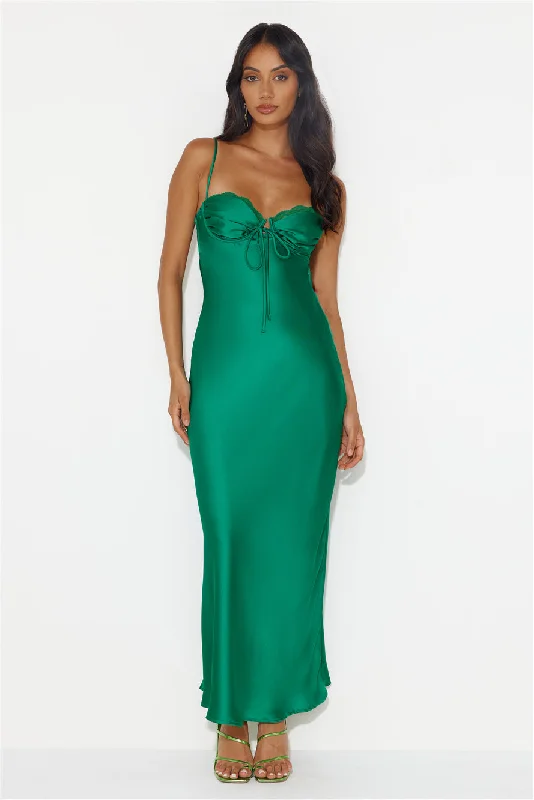 Winery Wedding Satin Maxi Dress Green