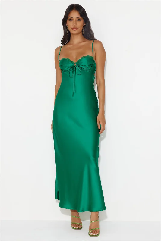 Winery Wedding Satin Maxi Dress Green